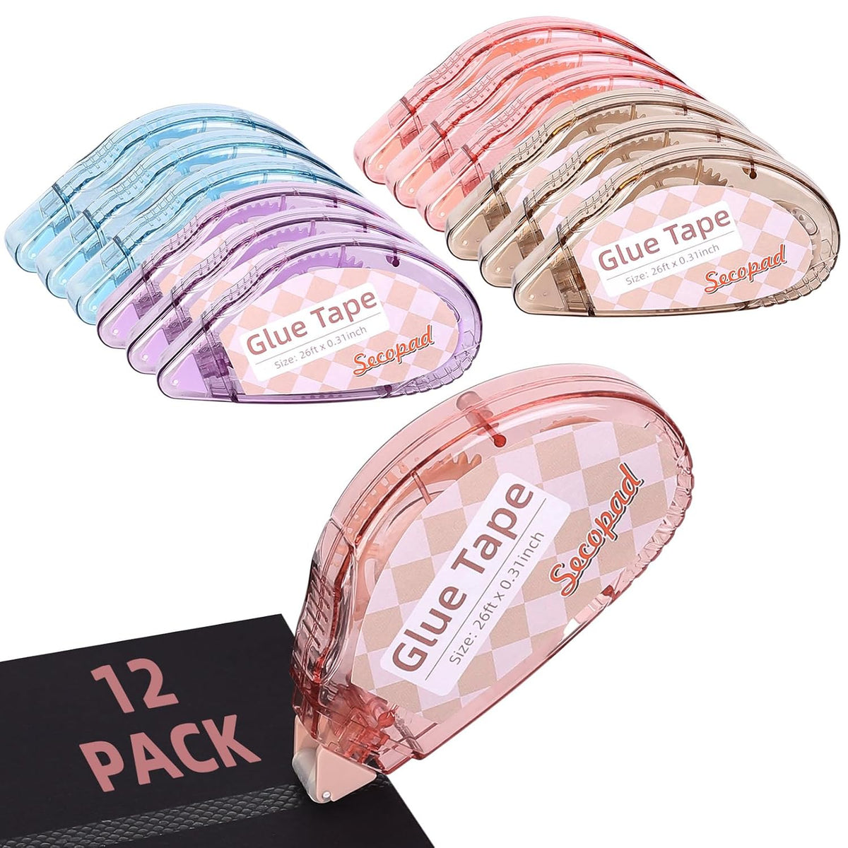 Secopad Scrapbook Tape, Glue Tape for Crafts, 4 Pack, Light-Colored Shell