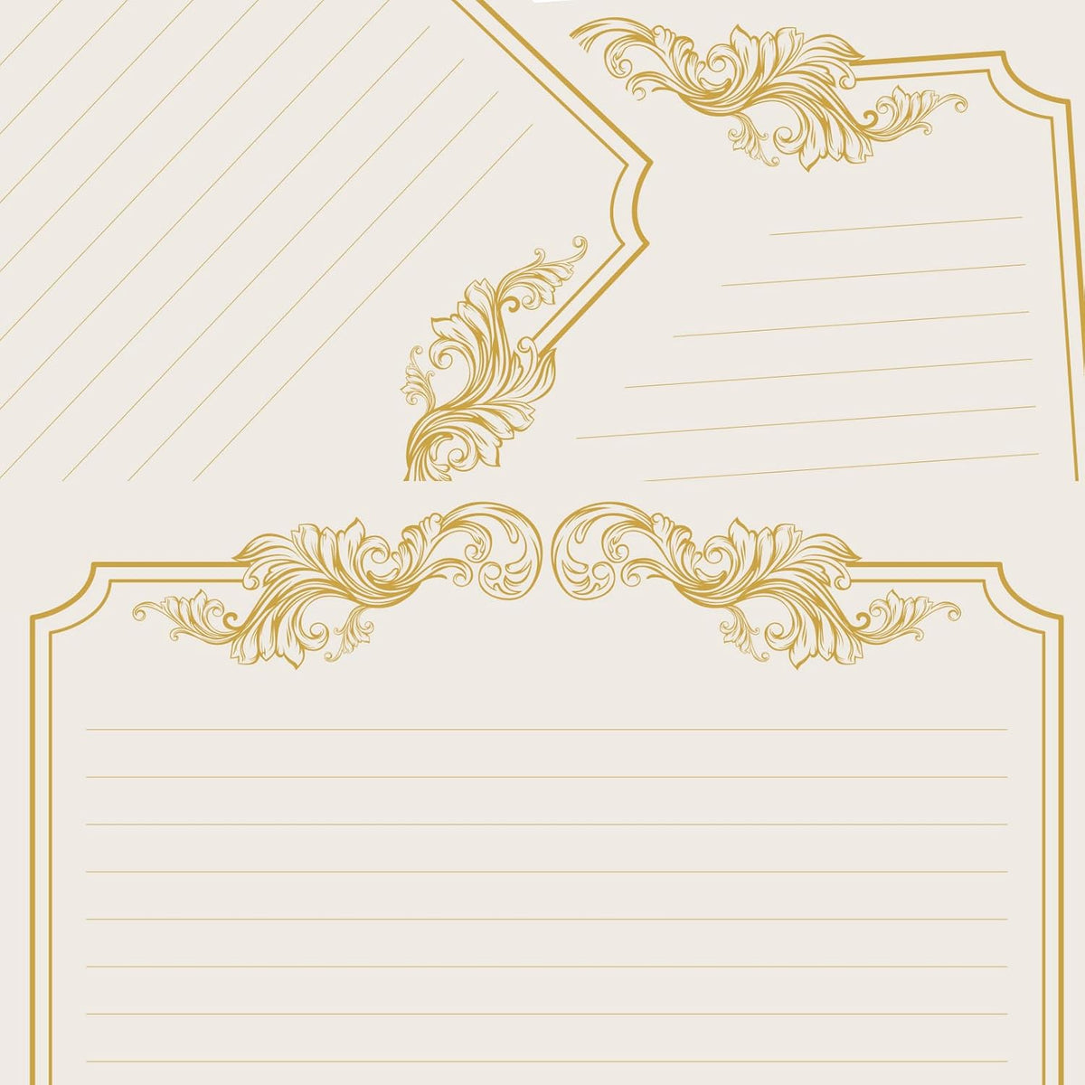 XXINMOH 90 Piece Stationery Set - 60 Vintage-Style Paper Sheets + 30 Envelopes, Gold Border Letter Writing Paper for Love Letters & Party Invitations