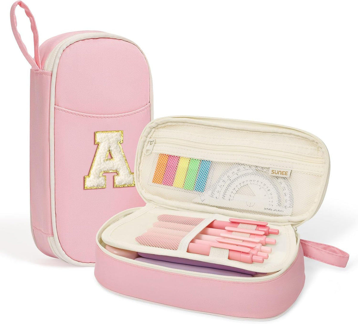 SUNEE Cute Pencil Case, Aesthetic Pen Pouch, Colored Large Pencil Bag with Zipper, Kawaii Stationery Storage and Organizer, School Supplies for Teen and Adult Girls, Blue