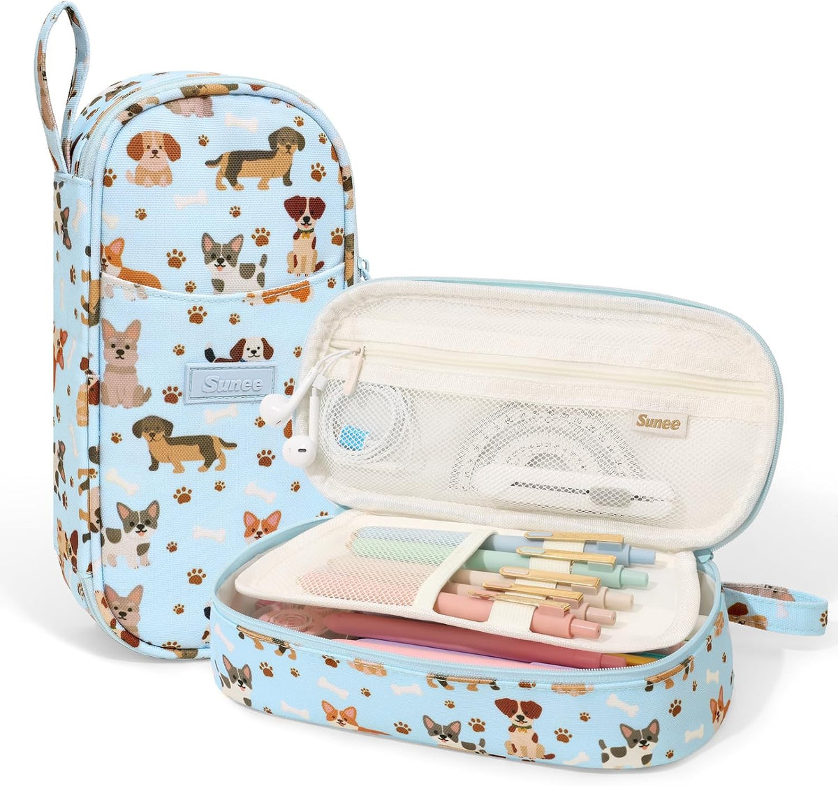 SUNEE Cute Pencil Case, Aesthetic Pen Pouch, Colored Large Pencil Bag with Zipper, Kawaii Stationery Storage and Organizer, School Supplies for Teen and Adult Girls, Blue