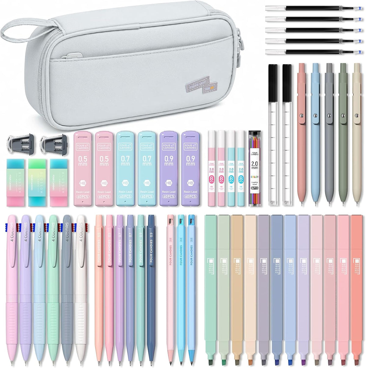 Four Candies 56PCS School Supplies with Pencil Case, Stationery Set, Purple
