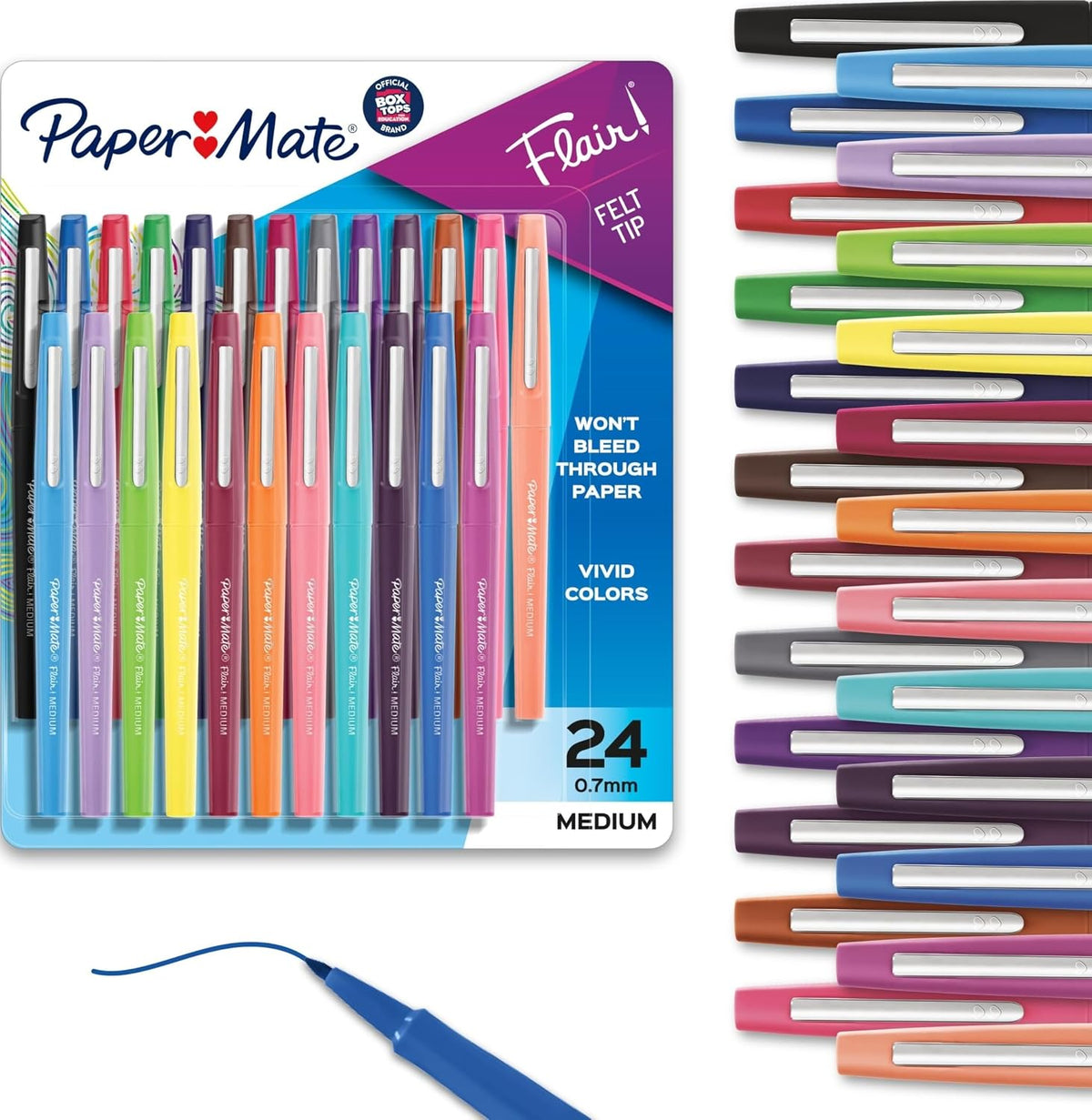 Paper Mate Flair Felt Tip Pens, Medium Point, Assorted Colors, 24 Count - Home, Office, Back to School, Teacher Supplies