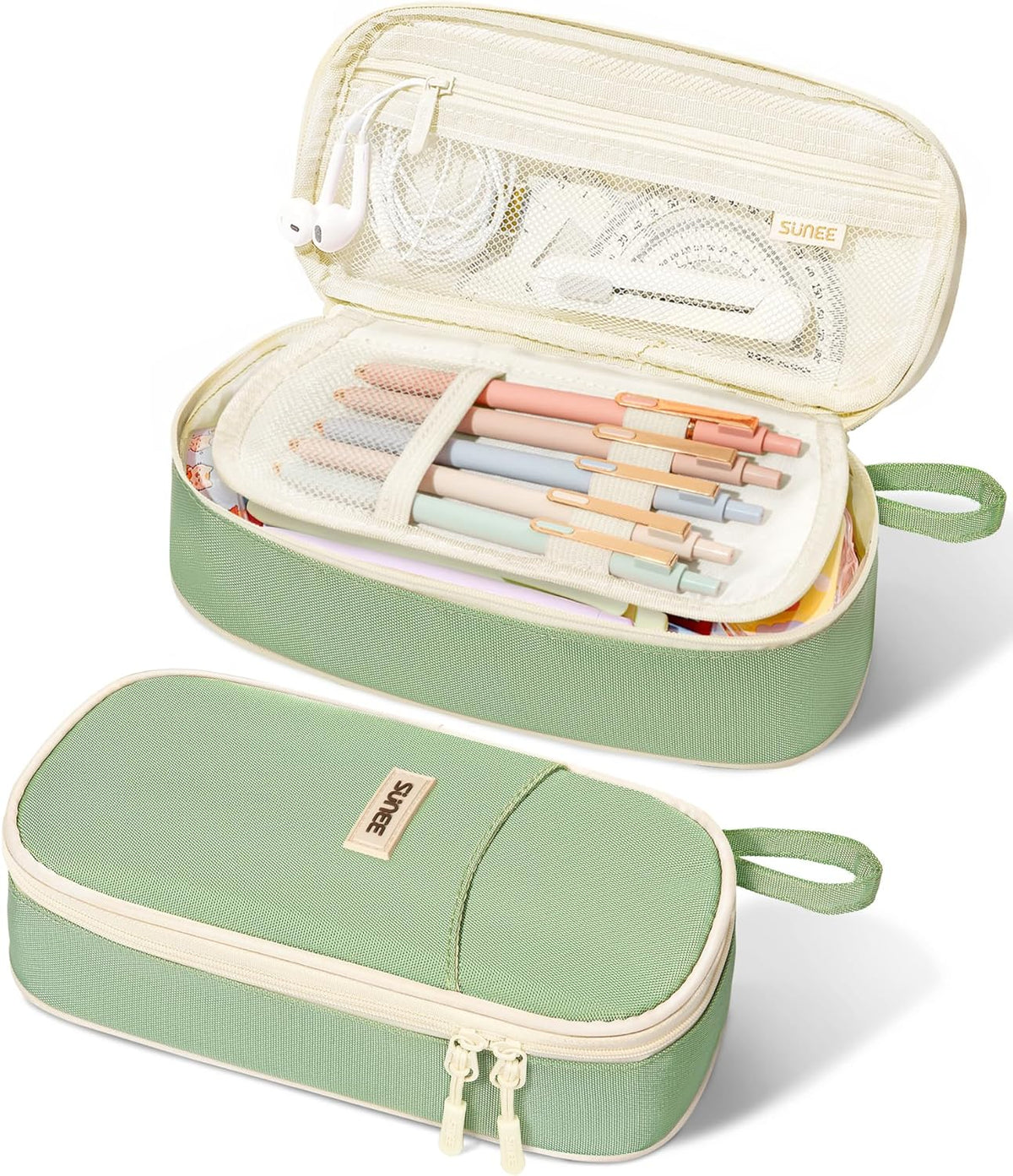 SUNEE Cute Pencil Case, Aesthetic Pen Pouch, Colored Large Pencil Bag with Zipper, Kawaii Stationery Storage and Organizer, School Supplies for Teen and Adult Girls, Blue