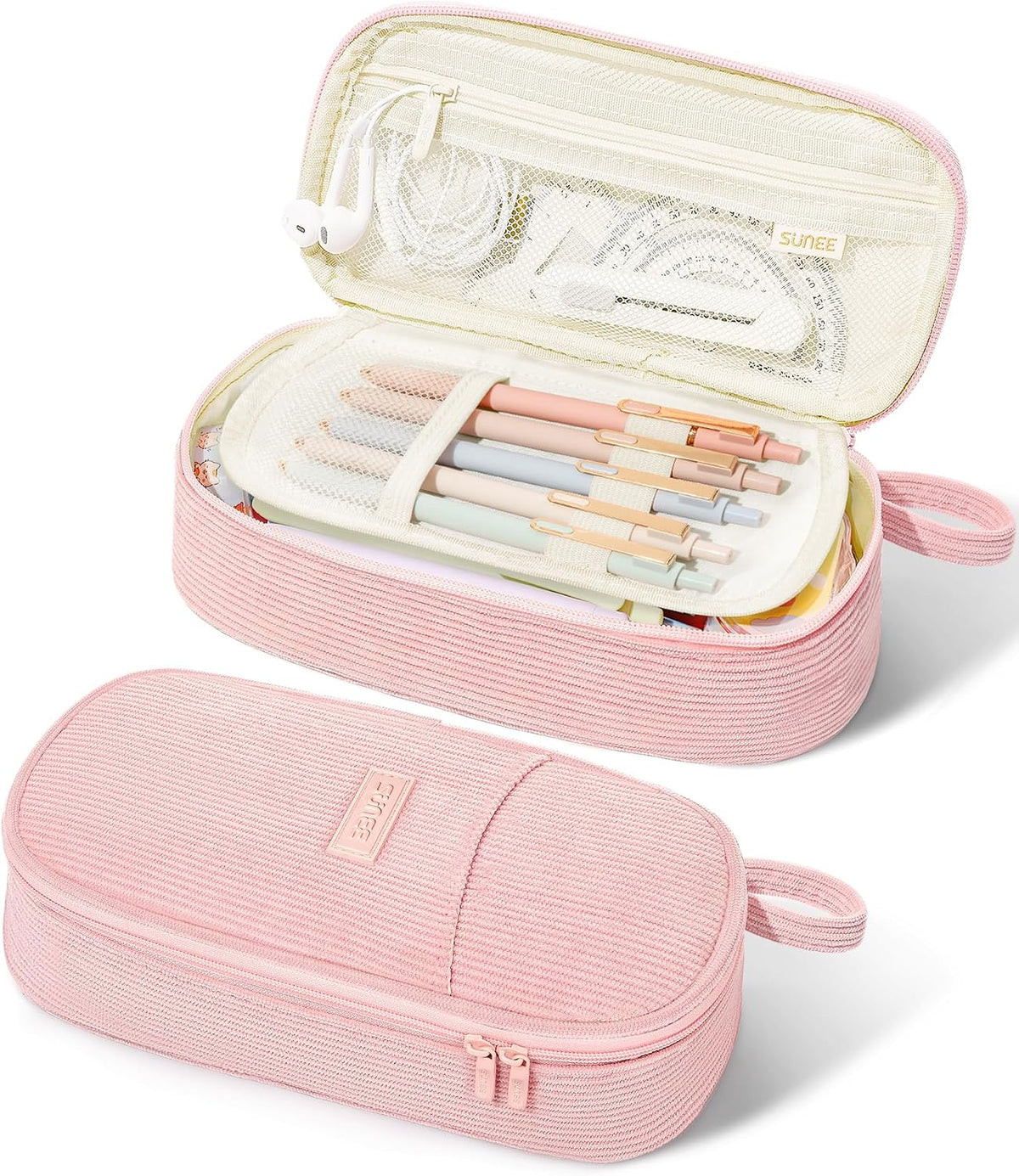 SUNEE Cute Pencil Case, Aesthetic Pen Pouch, Colored Large Pencil Bag with Zipper, Kawaii Stationery Storage and Organizer, School Supplies for Teen and Adult Girls, Blue