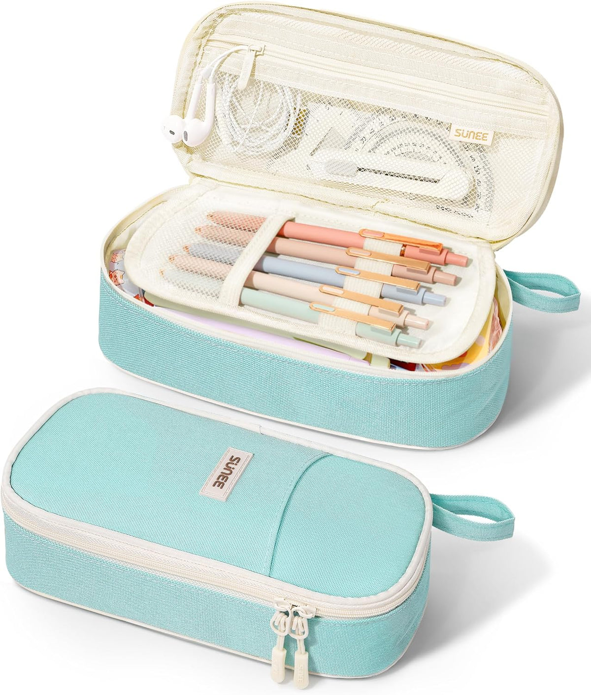 SUNEE Cute Pencil Case, Aesthetic Pen Pouch, Colored Large Pencil Bag with Zipper, Kawaii Stationery Storage and Organizer, School Supplies for Teen and Adult Girls, Blue