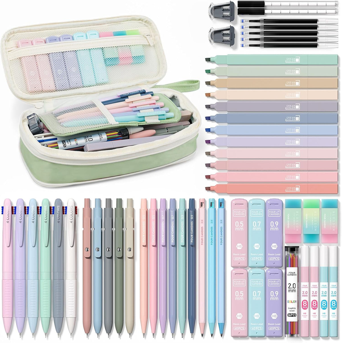 Four Candies 56PCS School Supplies with Pencil Case, Stationery Set, Purple