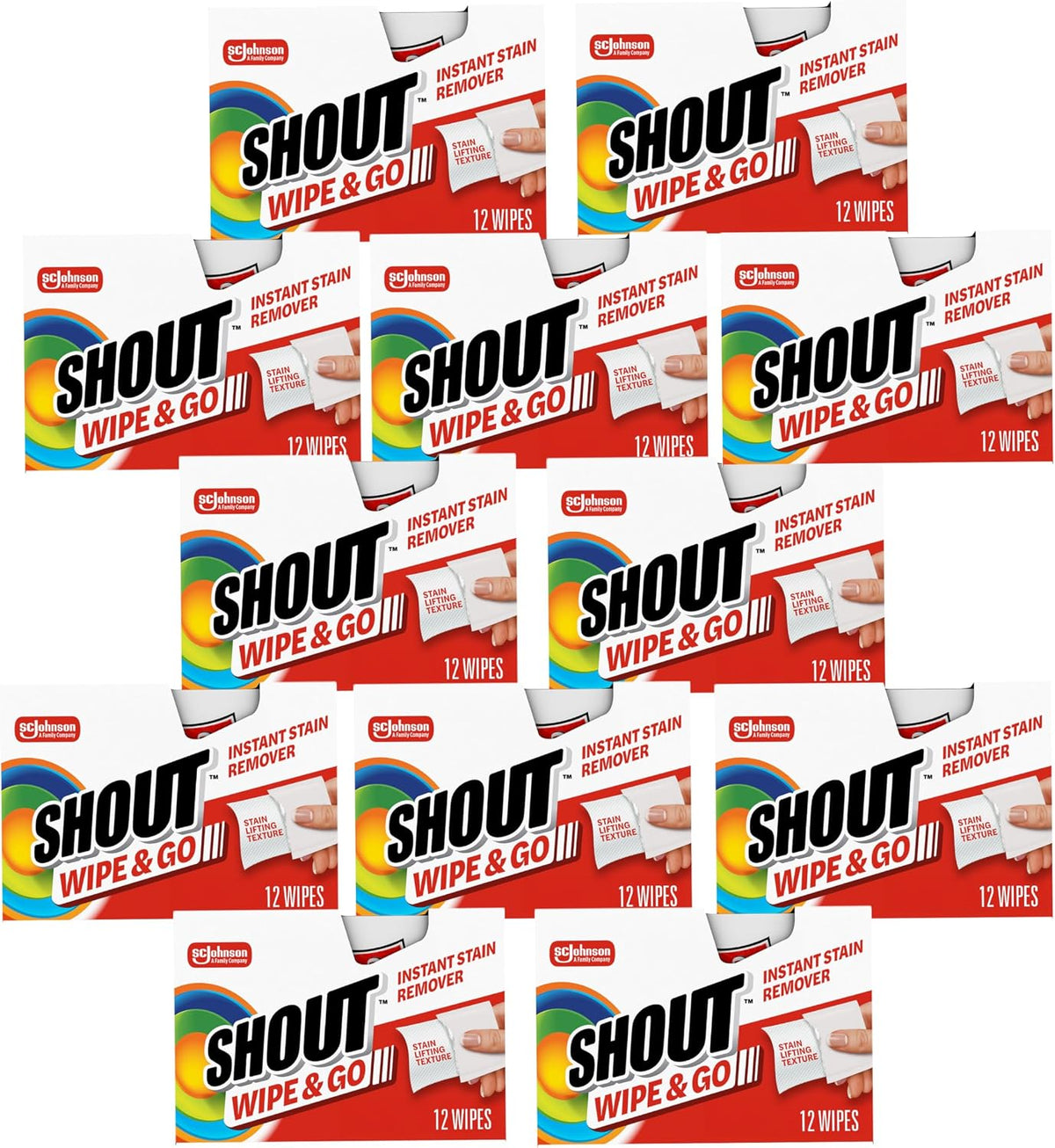 Shout Wipe & Go, Portable Instant Stain Remover Wipes, 12 Count, (6 Pack)