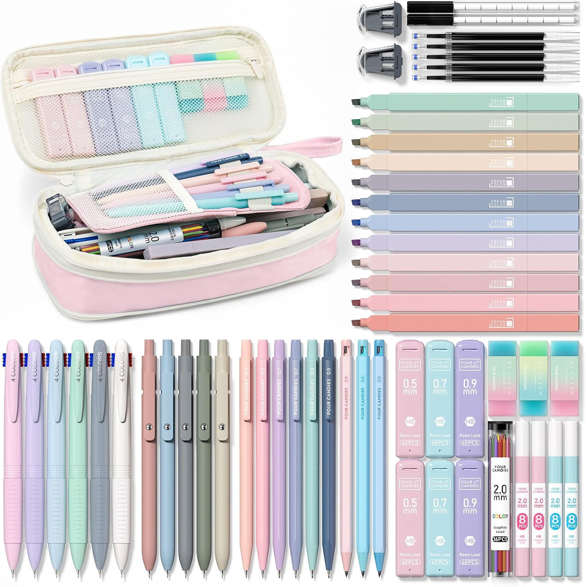 Four Candies 56PCS School Supplies with Pencil Case, Stationery Set, Purple