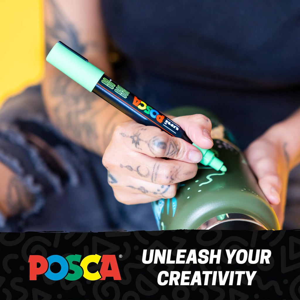 Posca Paint Art Markers, Set of 15 5M Medium Acrylic Markers with Reversible Tips, Artist Recommended Paint Pens for Gifts, Decorations, Fabric, Metal, Windows, Wood and Canvas