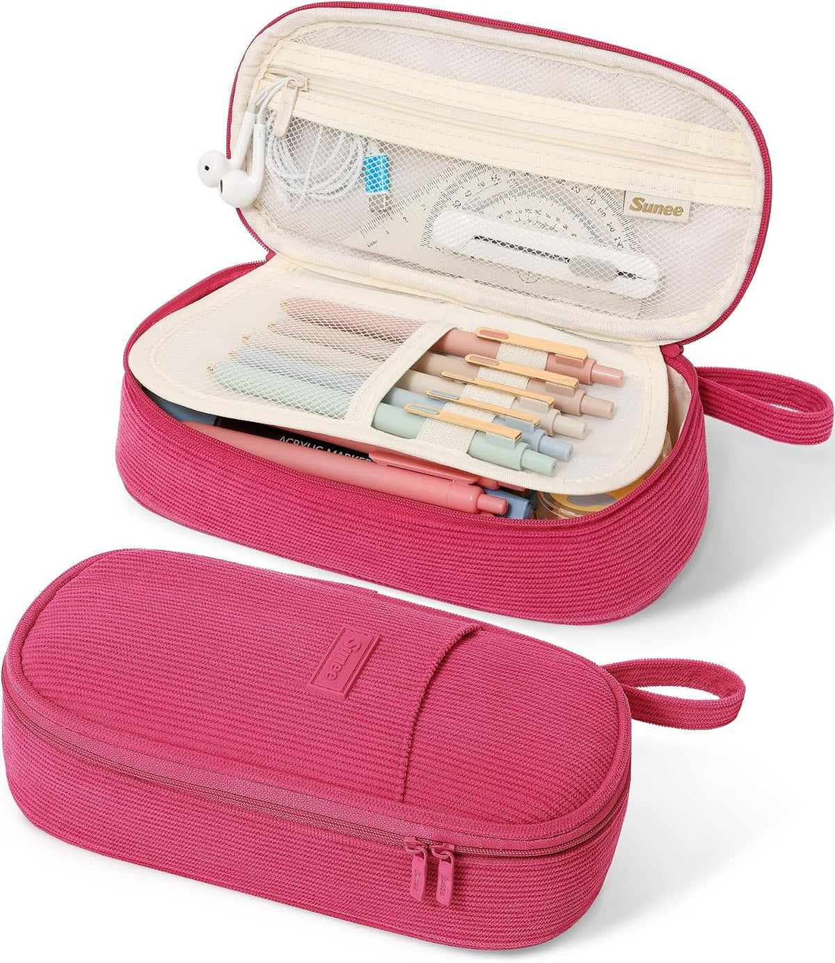 SUNEE Cute Pencil Case, Aesthetic Pen Pouch, Colored Large Pencil Bag with Zipper, Kawaii Stationery Storage and Organizer, School Supplies for Teen and Adult Girls, Blue