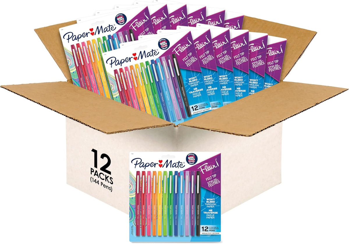 Paper Mate Flair Felt Tip Pens, Medium Point, Assorted Colors, 24 Count - Home, Office, Back to School, Teacher Supplies