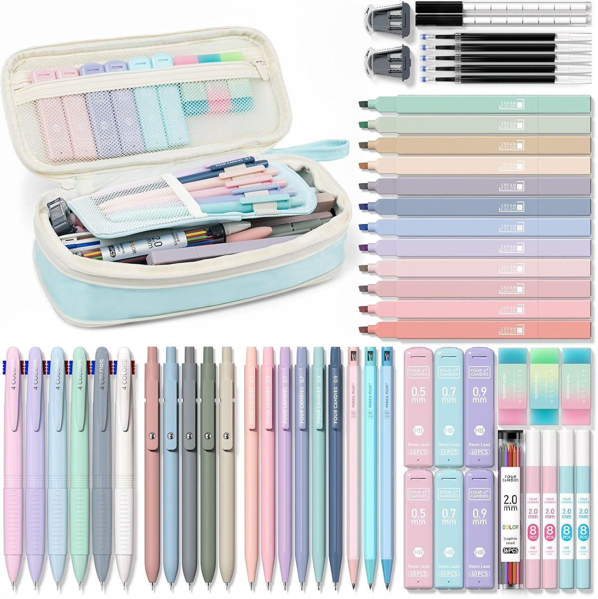 Four Candies 56PCS School Supplies with Pencil Case, Stationery Set, Purple