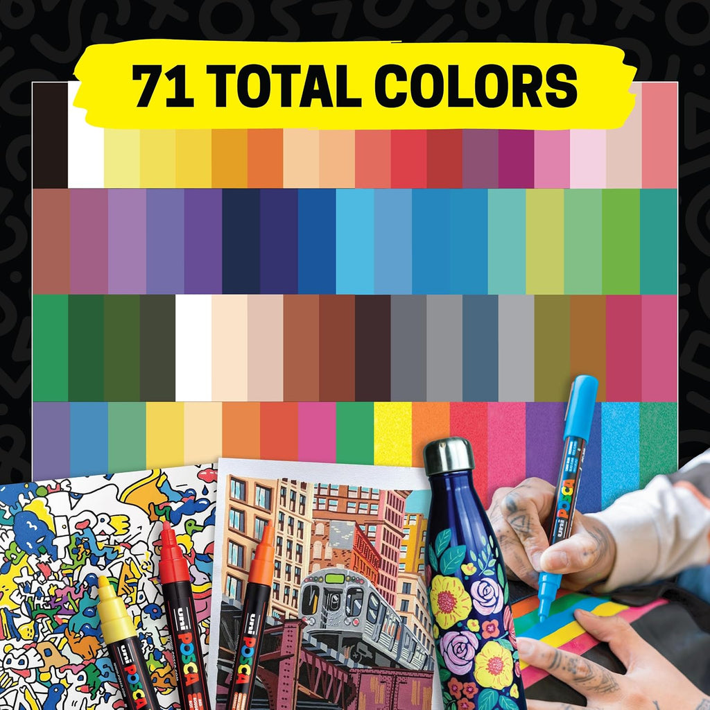 Posca Paint Art Markers, Set of 15 5M Medium Acrylic Markers with Reversible Tips, Artist Recommended Paint Pens for Gifts, Decorations, Fabric, Metal, Windows, Wood and Canvas